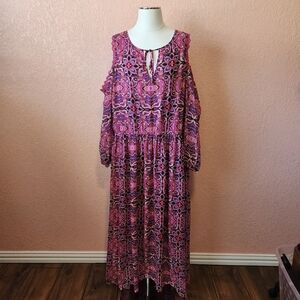 Lane Bryant Pink Cold Shoulder Long Sleeve Printed Maxi Dress